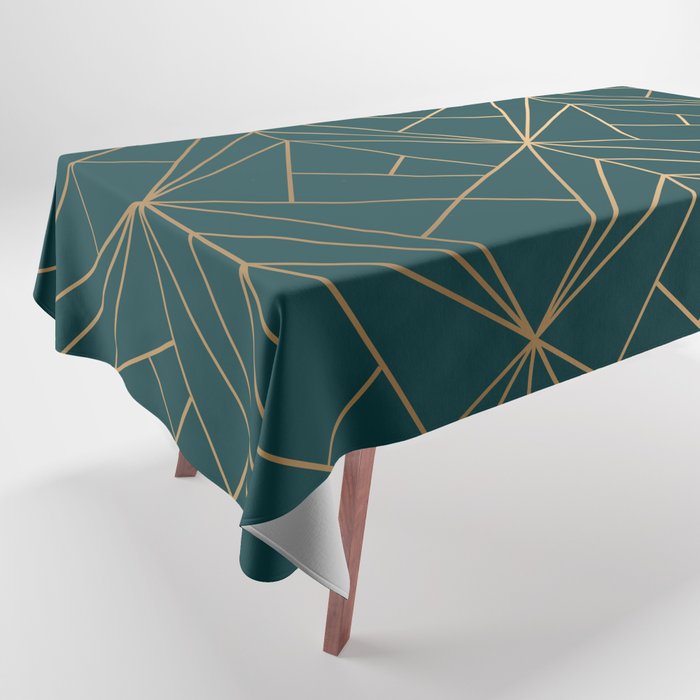 Hidden Sapphire Geometric Gold Pattern With White Shimmer  Tablecloth Gallery Image 1