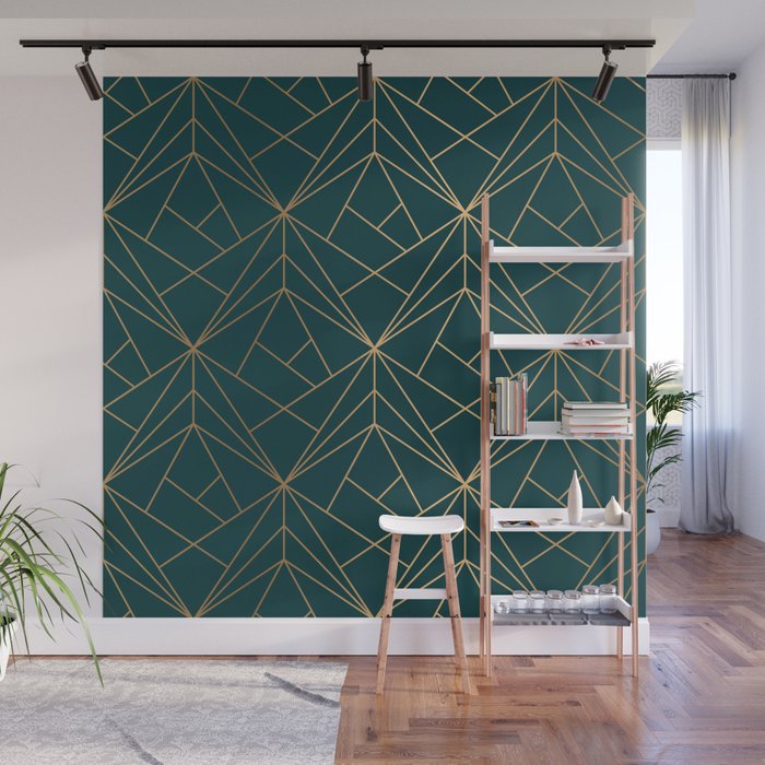 Hidden Sapphire Geometric Gold Pattern With White Shimmer  Wall Mural Gallery Image 1