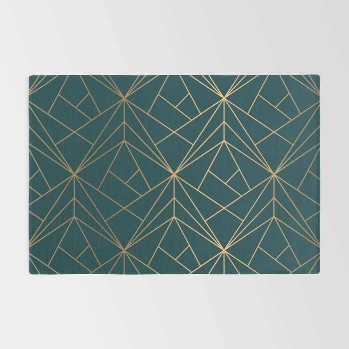 Hidden Sapphire Geometric Gold Pattern With White Shimmer  Rug Gallery Image 2