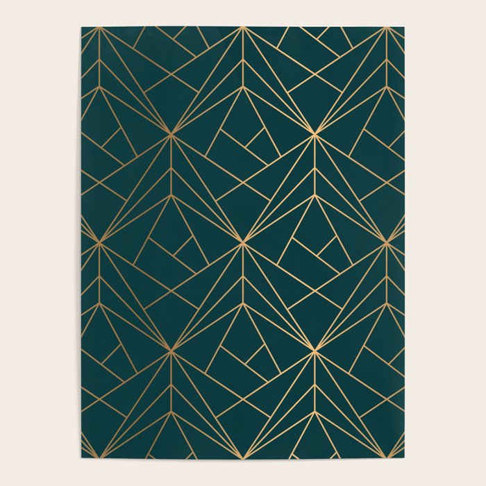 Hidden Sapphire Geometric Gold Pattern With White Shimmer  Poster Gallery Image 4