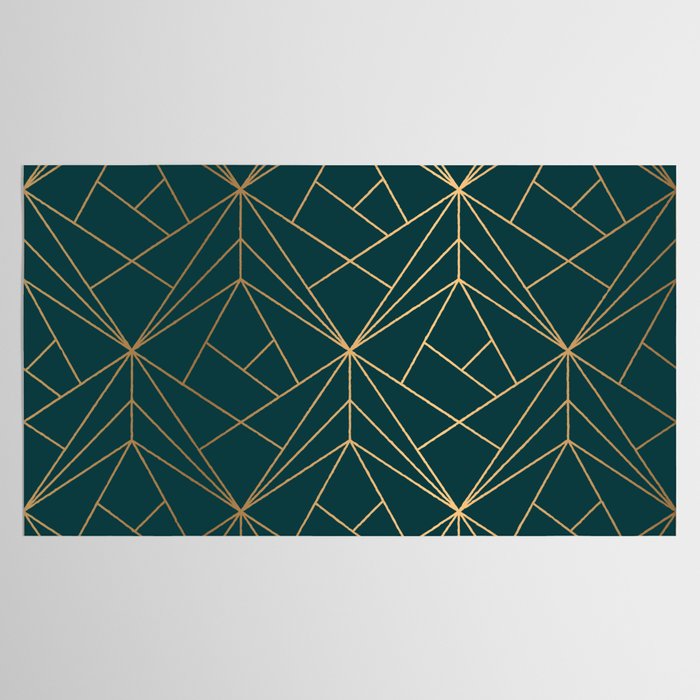 Hidden Sapphire Geometric Gold Pattern With White Shimmer  Tablecloth Gallery Image 2