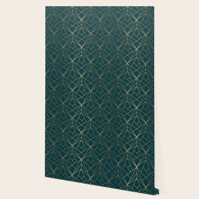 Hidden Sapphire Geometric Gold Pattern With White Shimmer  Wallpaper Gallery Image 2