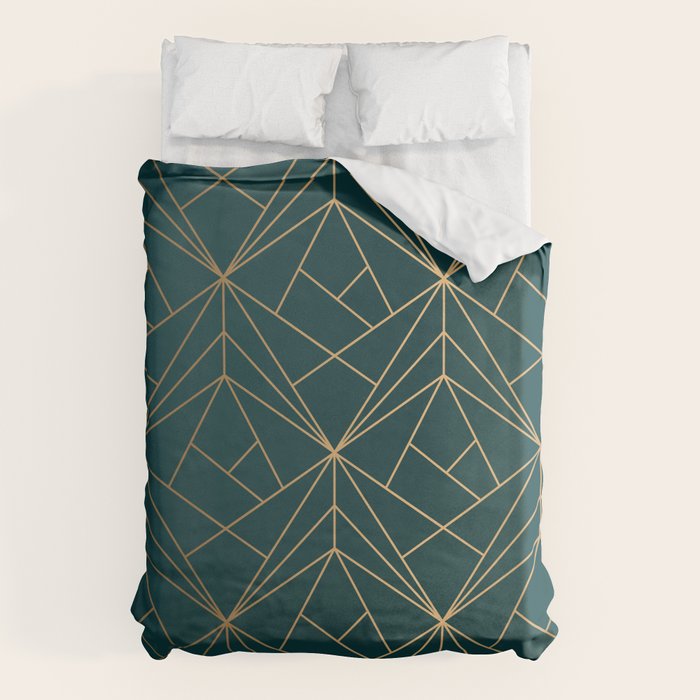 Hidden Sapphire Geometric Gold Pattern With White Shimmer  Duvet Cover Gallery Image 1