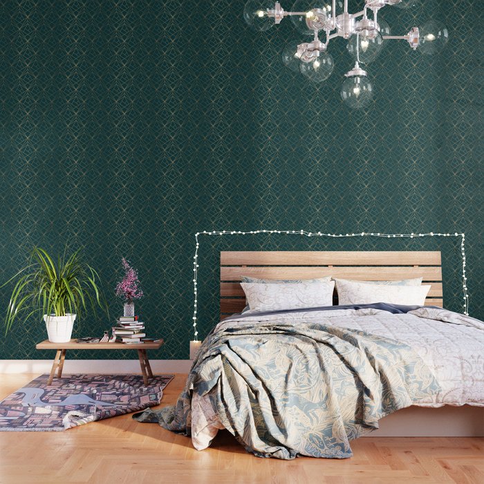 Hidden Sapphire Geometric Gold Pattern With White Shimmer  Wallpaper Gallery Image 1