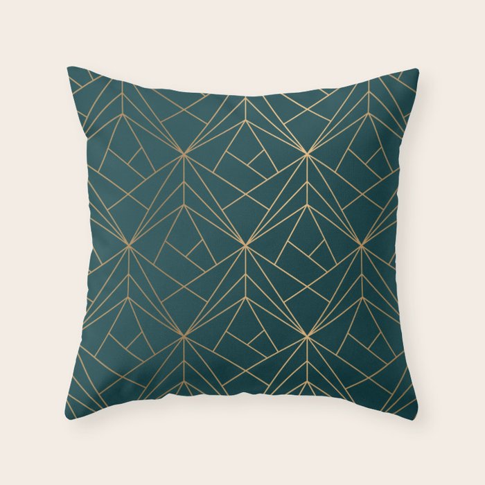 Hidden Sapphire Geometric Gold Pattern With White Shimmer  Throw Pillow Gallery Image 1