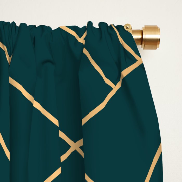 Hidden Sapphire Geometric Gold Pattern With White Shimmer  Window Curtain Gallery Image 2