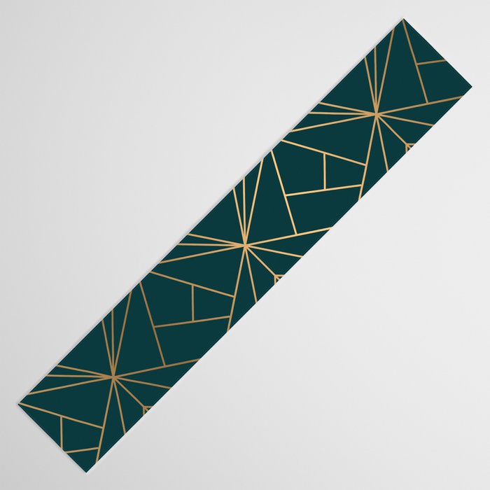 Hidden Sapphire Geometric Gold Pattern With White Shimmer  Table Runner Gallery Image 3