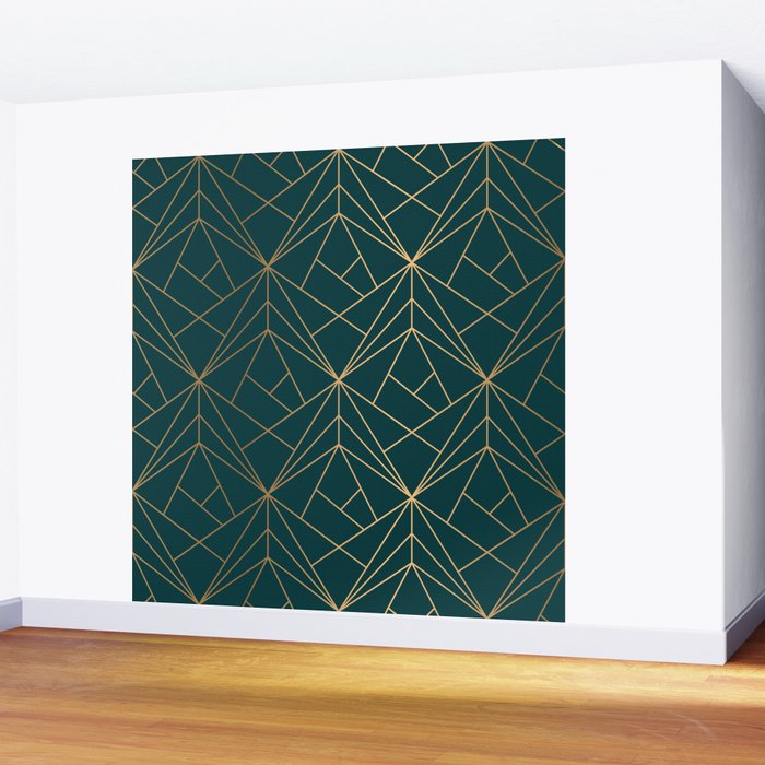 Hidden Sapphire Geometric Gold Pattern With White Shimmer  Wall Mural Gallery Image 2