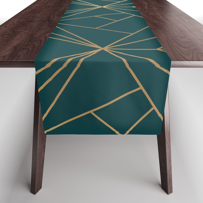 Hidden Sapphire Geometric Gold Pattern With White Shimmer  Table Runner Gallery Image 1