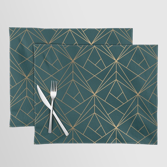 Hidden Sapphire Geometric Gold Pattern With White Shimmer  Placemat Gallery Image 1