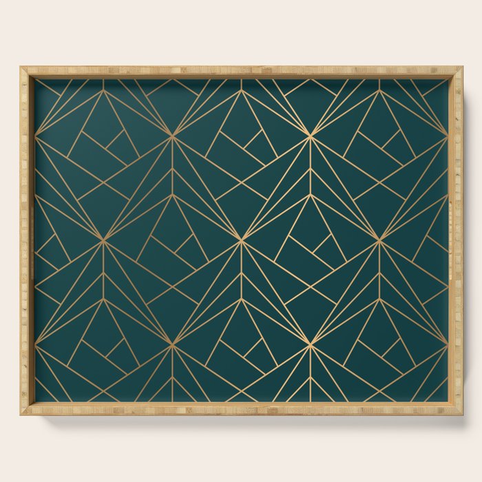 Hidden Sapphire Geometric Gold Pattern With White Shimmer  Serving Tray Gallery Image 1