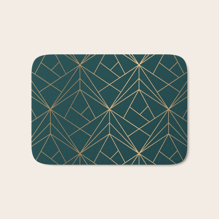 Hidden Sapphire Geometric Gold Pattern With White Shimmer  Bath Mat Gallery Image 1