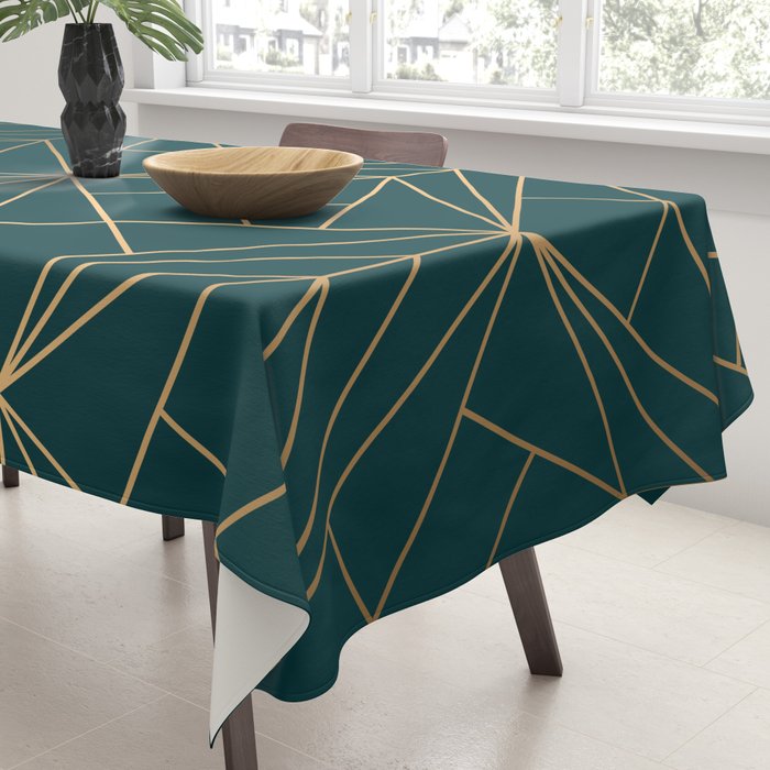Hidden Sapphire Geometric Gold Pattern With White Shimmer  Tablecloth Gallery Image 3