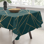 Hidden Sapphire Geometric Gold Pattern With White Shimmer  Tablecloth Gallery Image 3