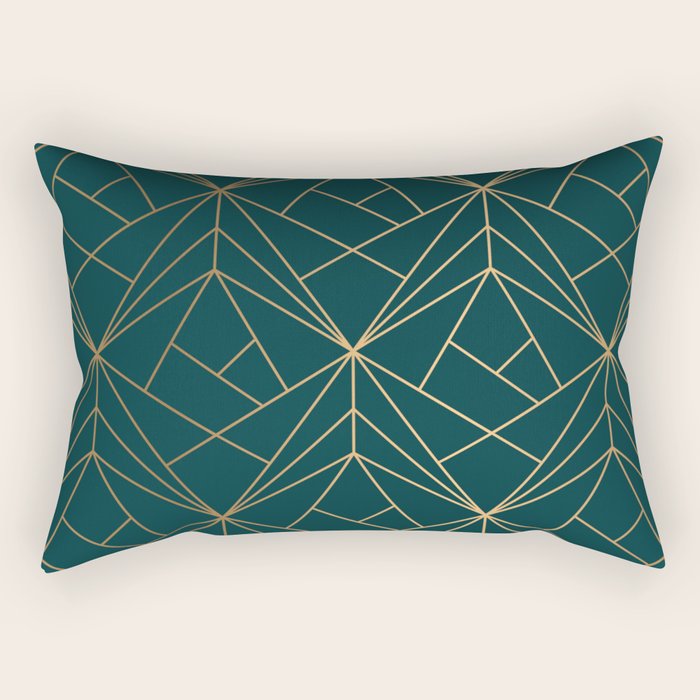 Hidden Sapphire Geometric Gold Pattern With White Shimmer  Rectangular Pillow Gallery Image 2