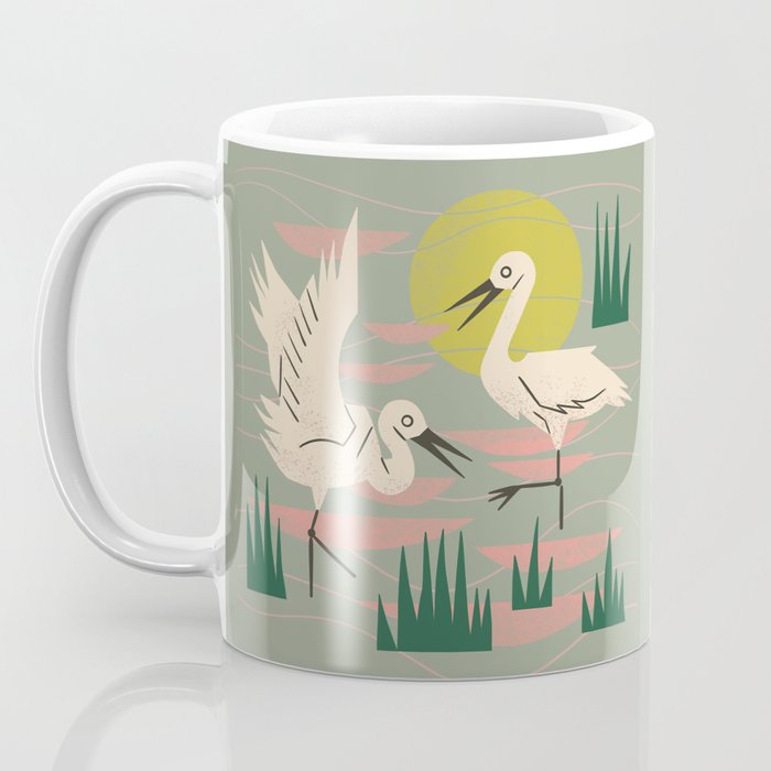 Cranes Wading At Sunset (Sage) Coffee Mug Gallery Image 3