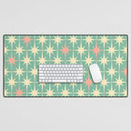 Retro Vintage 50s Stars Pattern in Teal Mint, Pink, and Cream Desk Mat Gallery Image 1