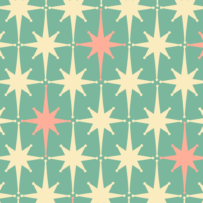 Retro Vintage 50s Stars Pattern in Teal Mint, Pink, and Cream Coffee Mug Gallery Image 2