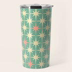 Retro Vintage 50s Stars Pattern in Teal Mint, Pink, and Cream Travel Mug Gallery Image 1