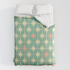 Retro Vintage 50s Stars Pattern in Teal Mint, Pink, and Cream Duvet Cover Gallery Image 6