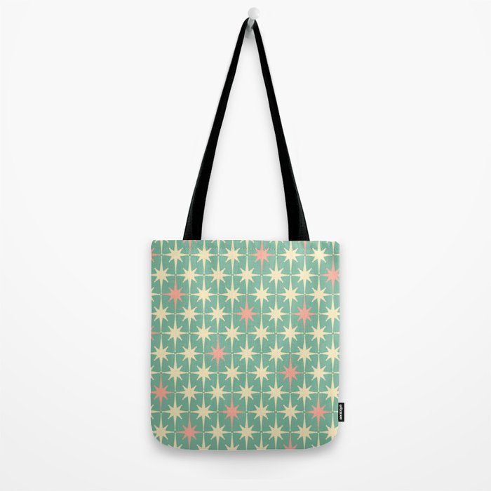 Retro Vintage 50s Stars Pattern in Teal Mint, Pink, and Cream Tote Bag Gallery Image 2