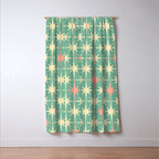 Retro Vintage 50s Stars Pattern in Teal Mint, Pink, and Cream Window Curtain Gallery Image 3