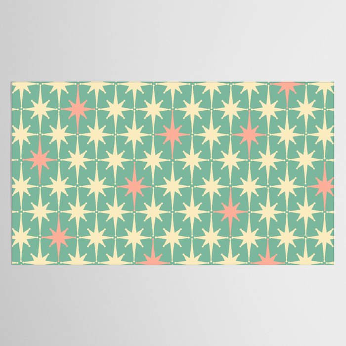Retro Vintage 50s Stars Pattern in Teal Mint, Pink, and Cream Tablecloth Gallery Image 2