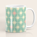 Retro Vintage 50s Stars Pattern in Teal Mint, Pink, and Cream Coffee Mug Gallery Image 1