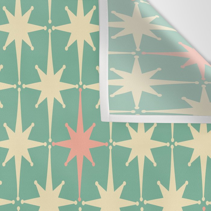 Retro Vintage 50s Stars Pattern in Teal Mint, Pink, and Cream Wall Tapestry Gallery Image 3