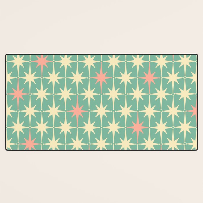 Retro Vintage 50s Stars Pattern in Teal Mint, Pink, and Cream Desk Mat Gallery Image 3