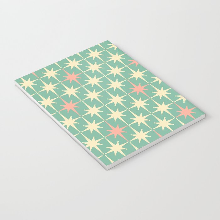 Retro Vintage 50s Stars Pattern in Teal Mint, Pink, and Cream Notebook Gallery Image 3