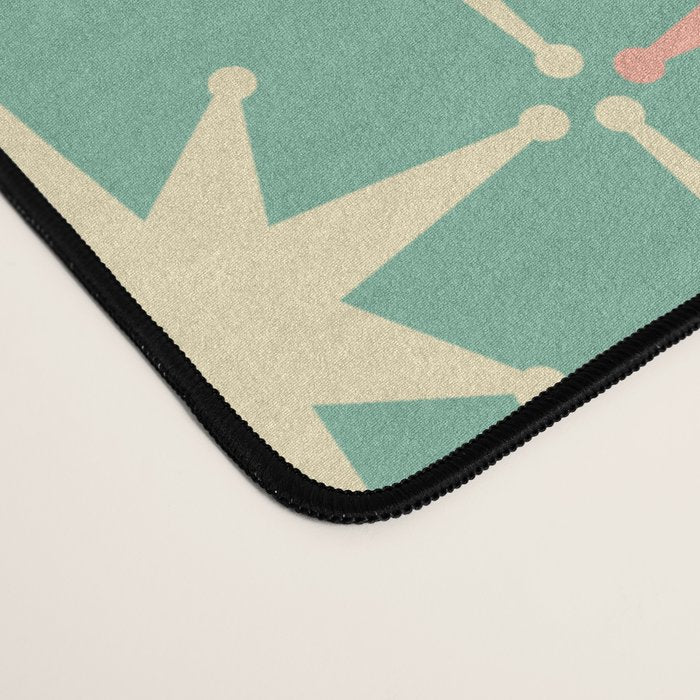 Retro Vintage 50s Stars Pattern in Teal Mint, Pink, and Cream Desk Mat Gallery Image 4