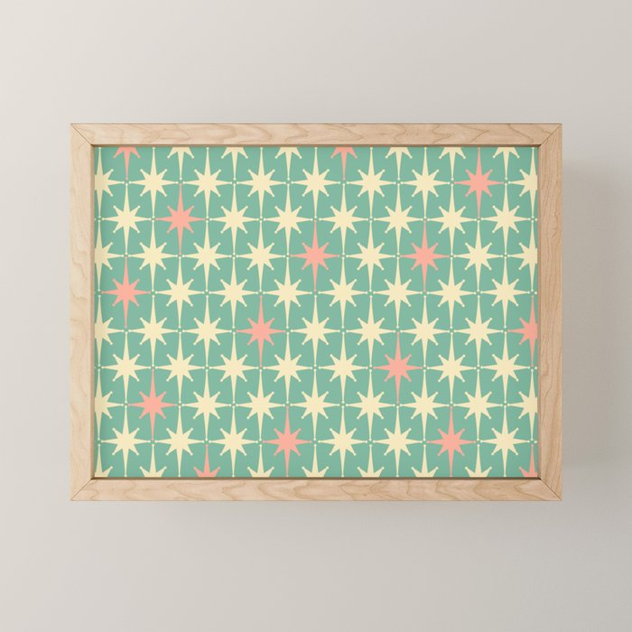 Retro Vintage 50s Stars Pattern in Teal Mint, Pink, and Cream Mini Art Print Gallery Image 1