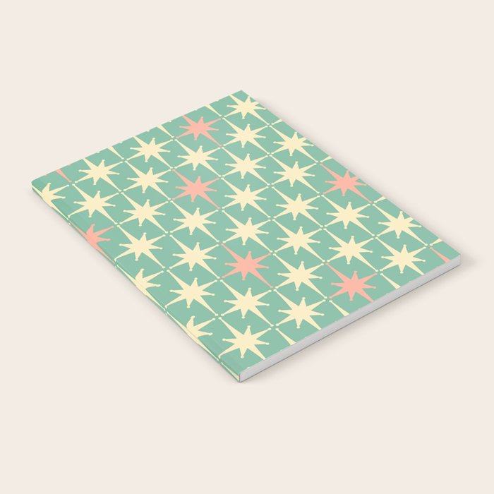 Retro Vintage 50s Stars Pattern in Teal Mint, Pink, and Cream Notebook Gallery Image 1