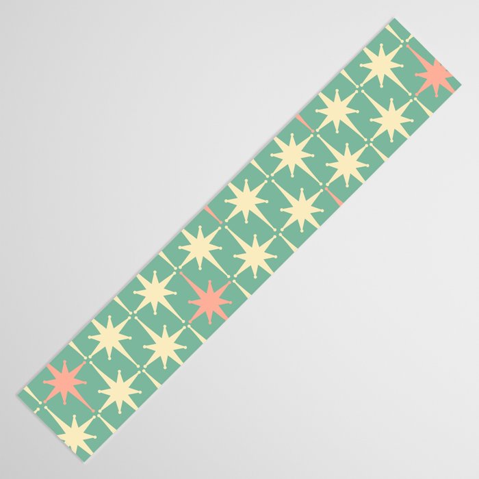 Retro Vintage 50s Stars Pattern in Teal Mint, Pink, and Cream Table Runner Gallery Image 3