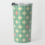 Retro Vintage 50s Stars Pattern in Teal Mint, Pink, and Cream Travel Mug Gallery Image 3
