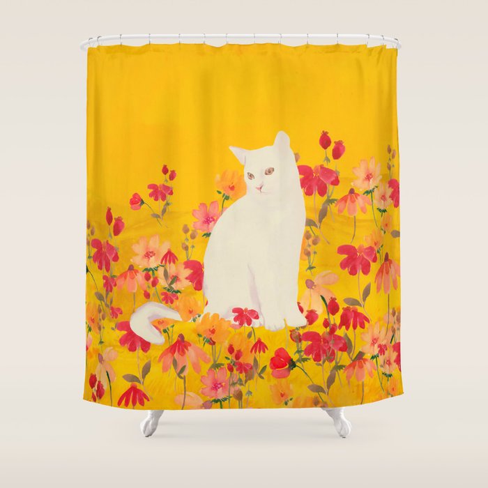 cat in a field of flowers 3 Shower Curtain Gallery Image 1