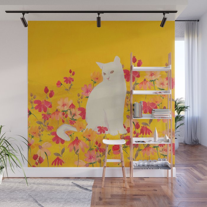cat in a field of flowers 3 Wall Mural Gallery Image 1