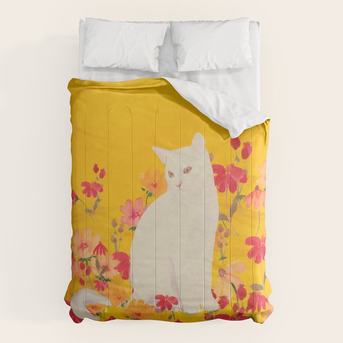 cat in a field of flowers 3 Comforter Gallery Image 6