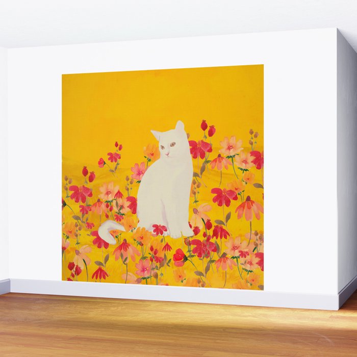 cat in a field of flowers 3 Wall Mural Gallery Image 2