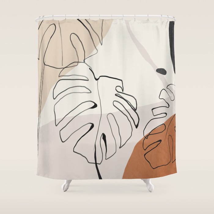 Minimal Abstract Art- Monstera Shower Curtain Gallery Image 1