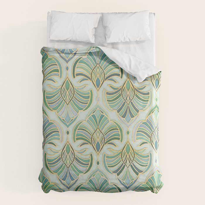 Jade Enamel Art Deco Fans Duvet Cover Gallery Image 1
