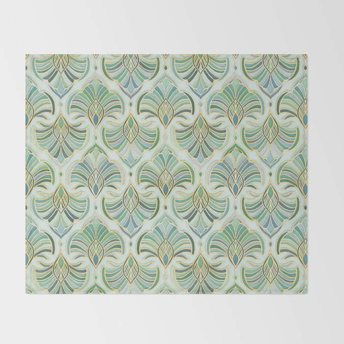 Jade Enamel Art Deco Fans Throw Blanket Gallery Image 2