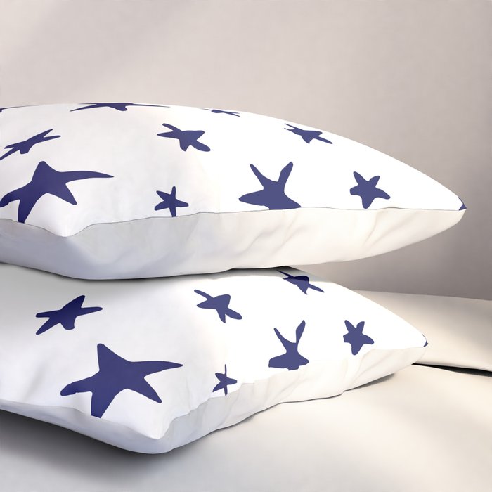 Stars - Navy Blue on White Pillow Sham Gallery Image 3