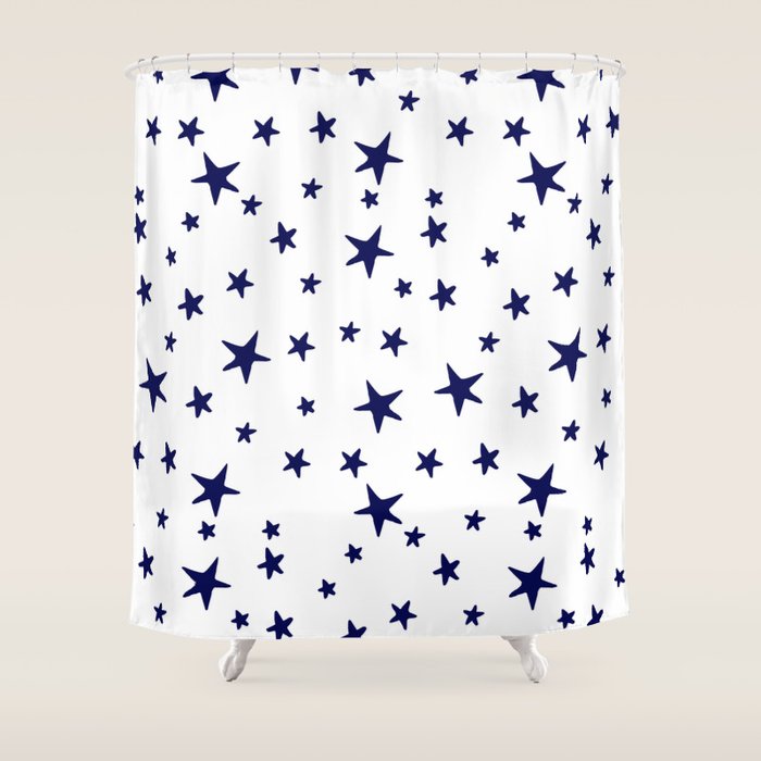 Stars - Navy Blue on White Shower Curtain Gallery Image 1