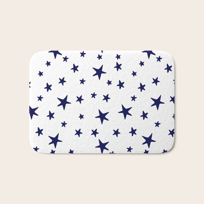 Stars - Navy Blue on White Bath Mat Gallery Image 1
