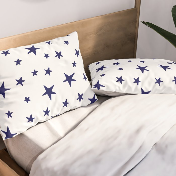 Stars - Navy Blue on White Pillow Sham Gallery Image 2
