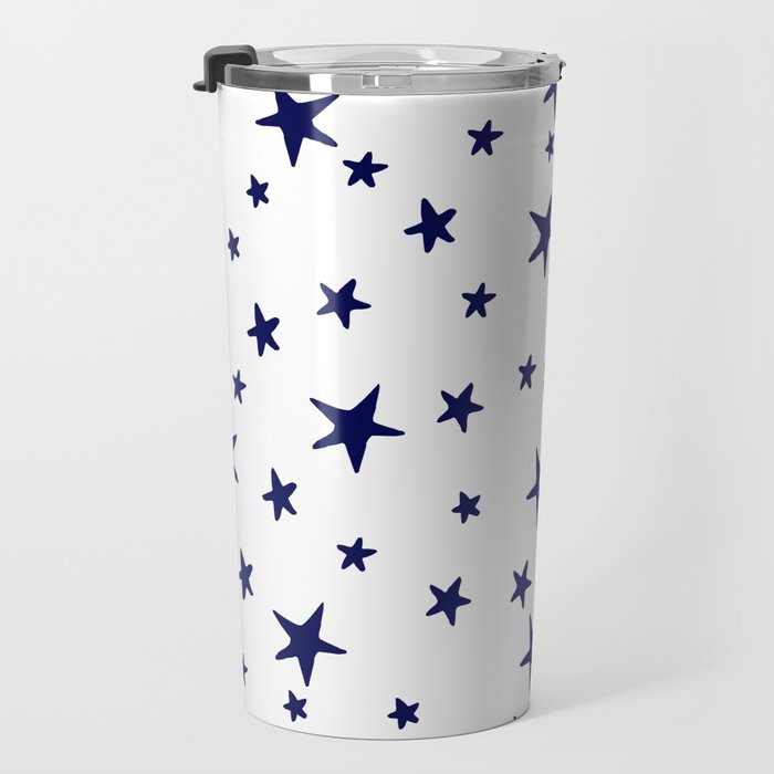 Stars - Navy Blue on White Travel Mug Gallery Image 3