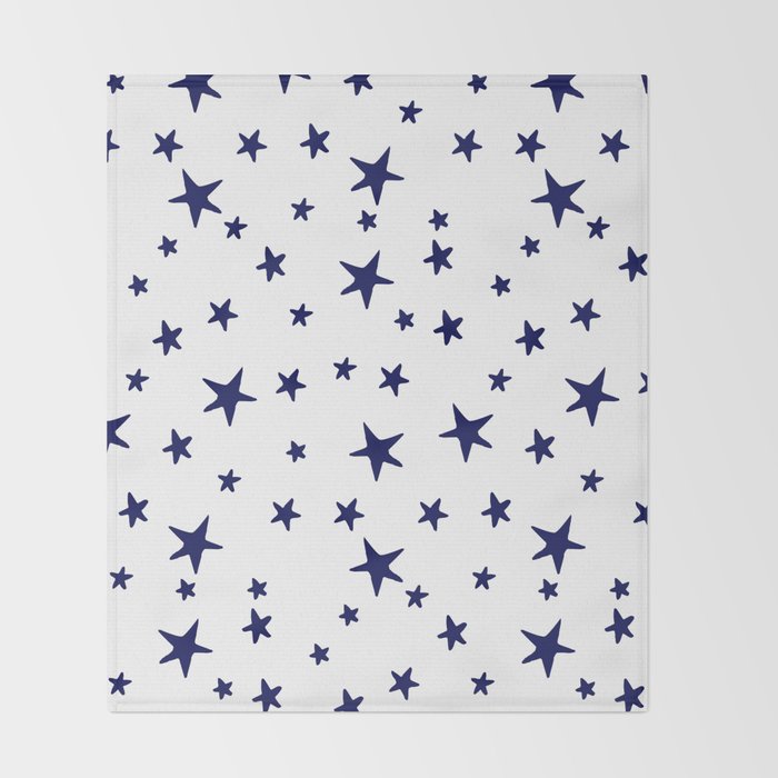Stars - Navy Blue on White Throw Blanket Gallery Image 2