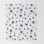 Stars - Navy Blue on White Throw Blanket Gallery Image 2